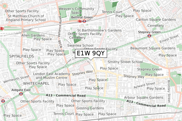 E1W 9QY map - small scale - OS Open Zoomstack (Ordnance Survey)