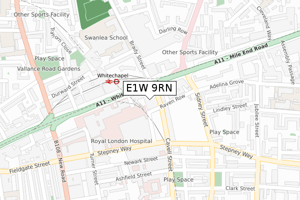 E1W 9RN map - large scale - OS Open Zoomstack (Ordnance Survey)