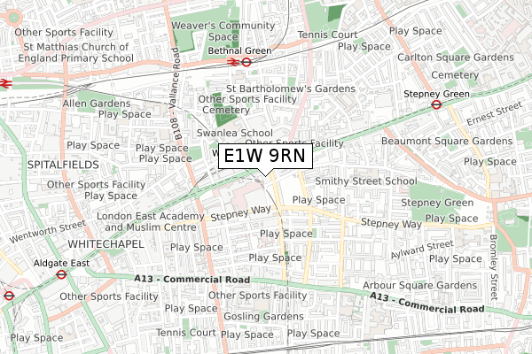 E1W 9RN map - small scale - OS Open Zoomstack (Ordnance Survey)