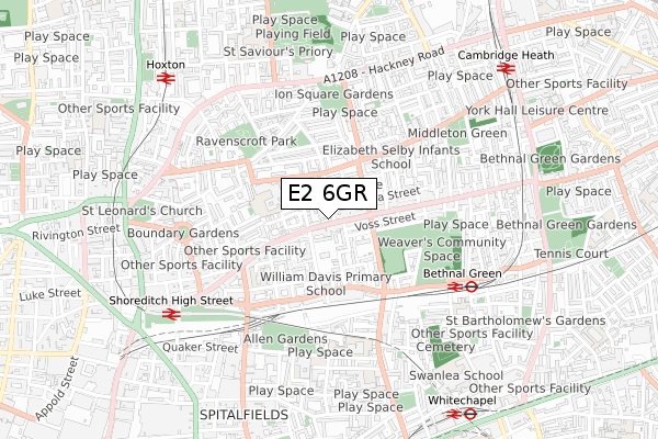 E2 6GR map - small scale - OS Open Zoomstack (Ordnance Survey)