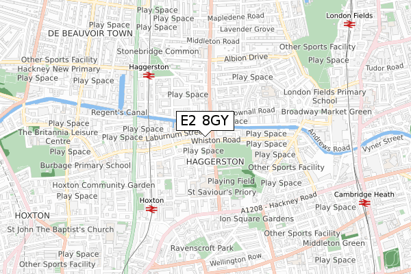 E2 8GY map - small scale - OS Open Zoomstack (Ordnance Survey)