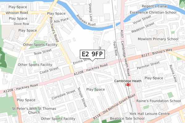 E2 9FP map - large scale - OS Open Zoomstack (Ordnance Survey)