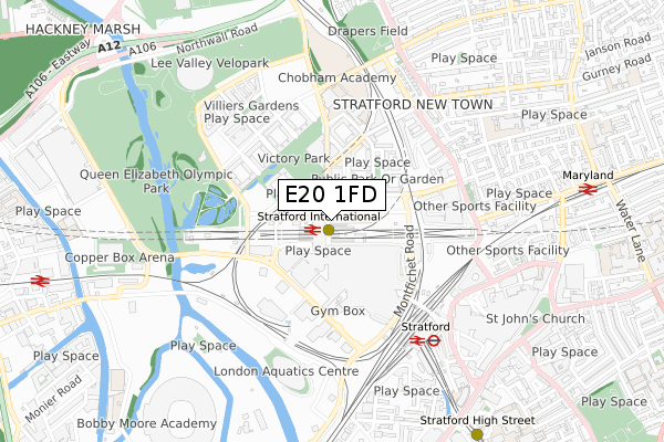 E20 1FD map - small scale - OS Open Zoomstack (Ordnance Survey)