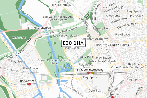 E20 1HA map - small scale - OS Open Zoomstack (Ordnance Survey)