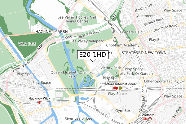 E20 1HD map - small scale - OS Open Zoomstack (Ordnance Survey)