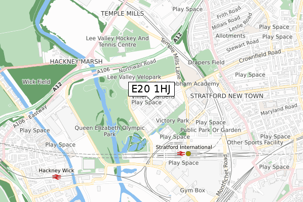 E20 1HJ map - small scale - OS Open Zoomstack (Ordnance Survey)