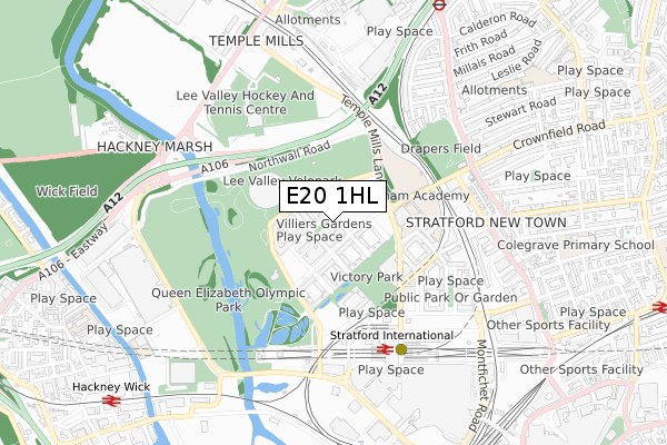 E20 1HL map - small scale - OS Open Zoomstack (Ordnance Survey)