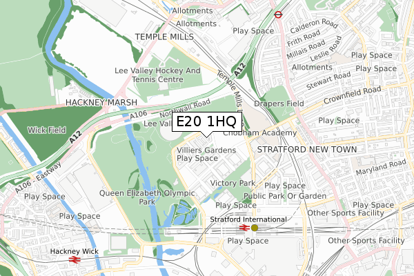 E20 1HQ map - small scale - OS Open Zoomstack (Ordnance Survey)