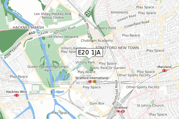 E20 1JA map - small scale - OS Open Zoomstack (Ordnance Survey)