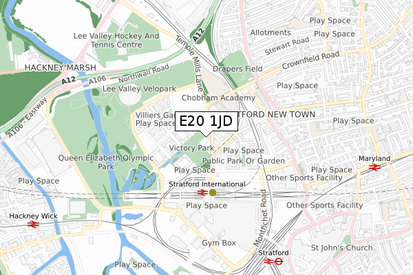 E20 1JD map - small scale - OS Open Zoomstack (Ordnance Survey)