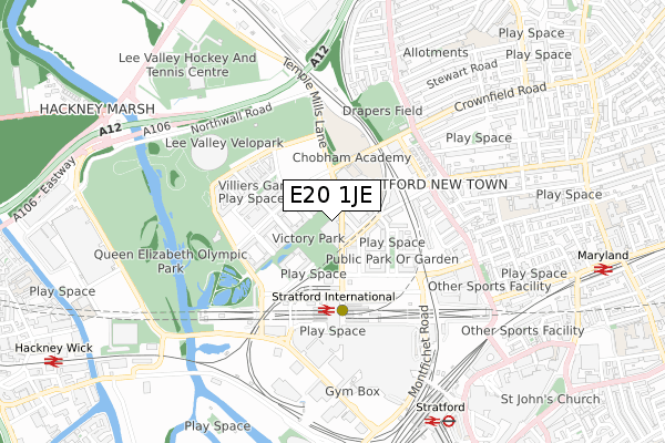 E20 1JE map - small scale - OS Open Zoomstack (Ordnance Survey)