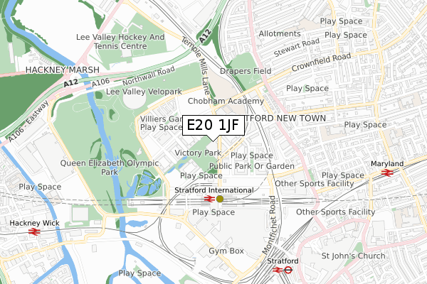 E20 1JF map - small scale - OS Open Zoomstack (Ordnance Survey)