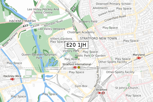 E20 1JH map - small scale - OS Open Zoomstack (Ordnance Survey)