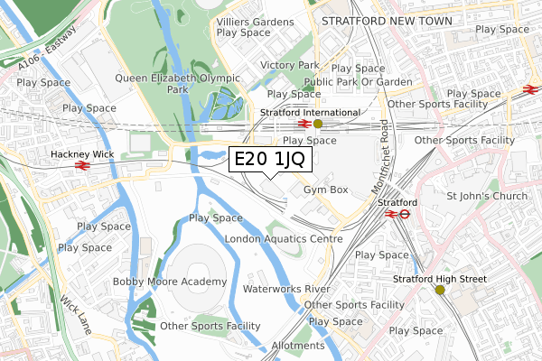 E20 1JQ map - small scale - OS Open Zoomstack (Ordnance Survey)