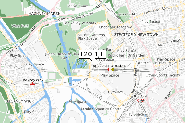 E20 1JT map - small scale - OS Open Zoomstack (Ordnance Survey)