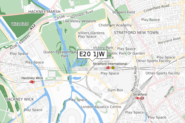 E20 1JW map - small scale - OS Open Zoomstack (Ordnance Survey)