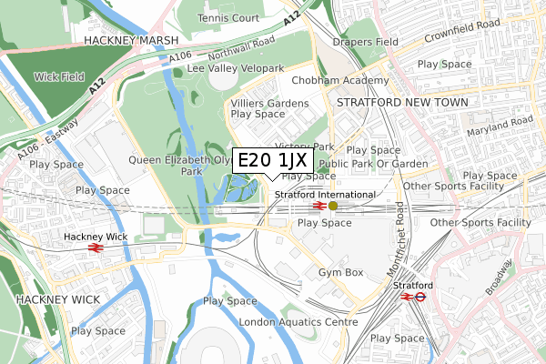 E20 1JX map - small scale - OS Open Zoomstack (Ordnance Survey)