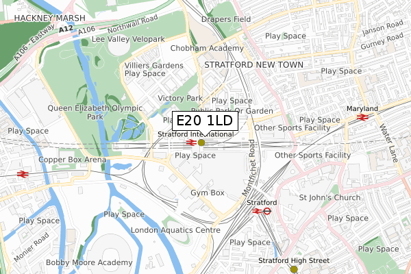 E20 1LD map - small scale - OS Open Zoomstack (Ordnance Survey)