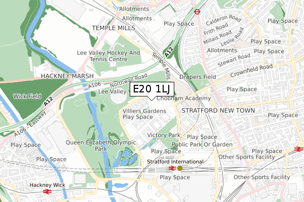 E20 1LJ map - small scale - OS Open Zoomstack (Ordnance Survey)