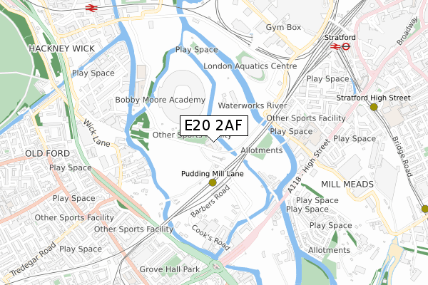 E20 2AF map - small scale - OS Open Zoomstack (Ordnance Survey)