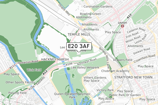 E20 3AF map - small scale - OS Open Zoomstack (Ordnance Survey)