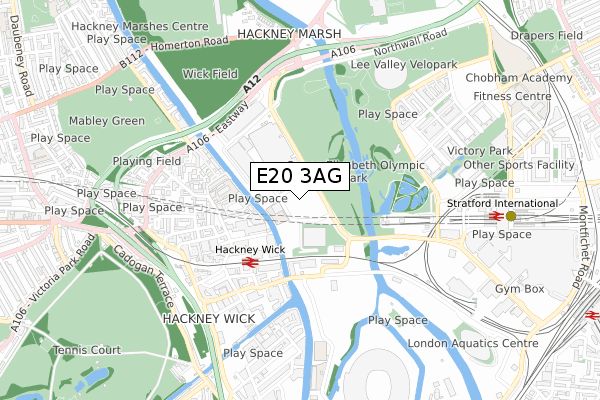 E20 3AG map - small scale - OS Open Zoomstack (Ordnance Survey)