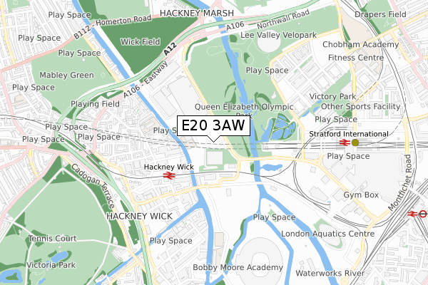 E20 3AW map - small scale - OS Open Zoomstack (Ordnance Survey)