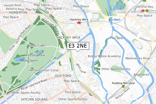 E3 2NE map - small scale - OS Open Zoomstack (Ordnance Survey)