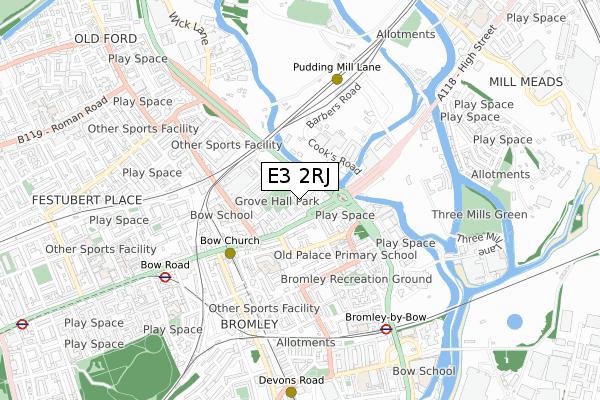 E3 2RJ map - small scale - OS Open Zoomstack (Ordnance Survey)