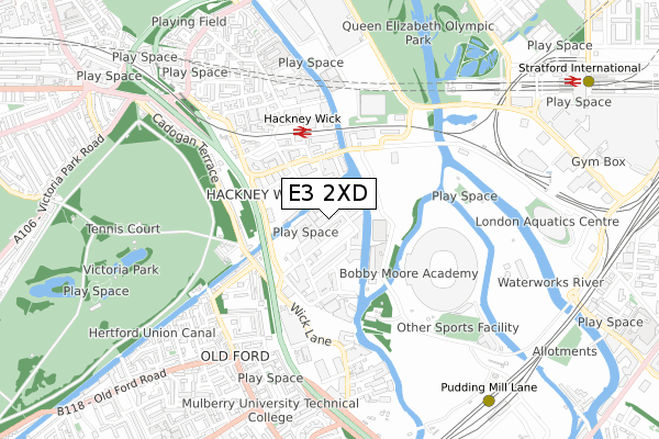 E3 2XD map - small scale - OS Open Zoomstack (Ordnance Survey)