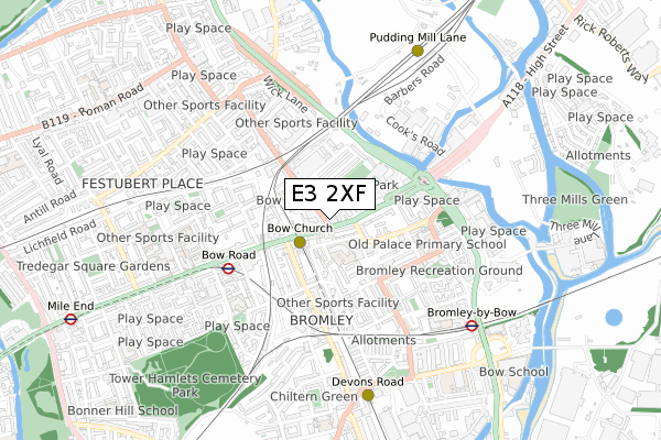 E3 2XF map - small scale - OS Open Zoomstack (Ordnance Survey)