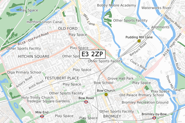 E3 2ZP map - small scale - OS Open Zoomstack (Ordnance Survey)