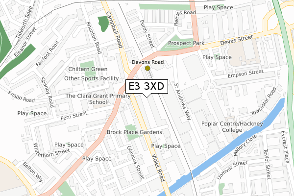 E3 3XD map - large scale - OS Open Zoomstack (Ordnance Survey)