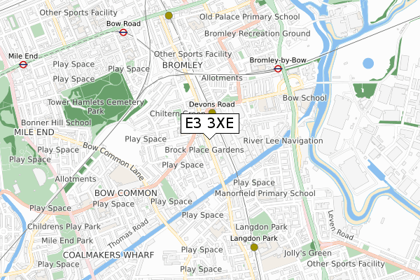 E3 3XE map - small scale - OS Open Zoomstack (Ordnance Survey)