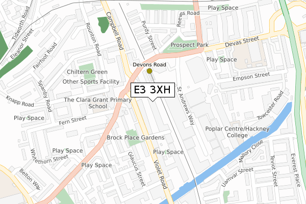 E3 3XH map - large scale - OS Open Zoomstack (Ordnance Survey)