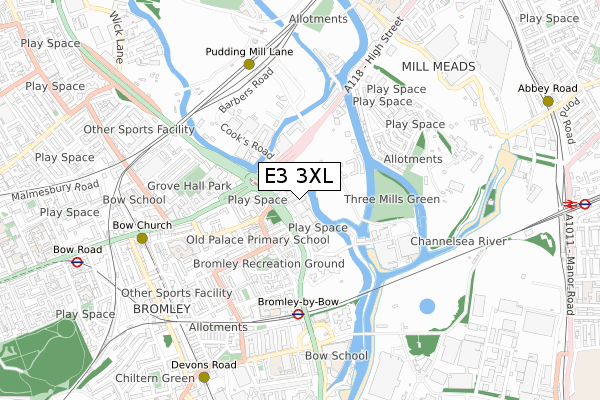 E3 3XL map - small scale - OS Open Zoomstack (Ordnance Survey)