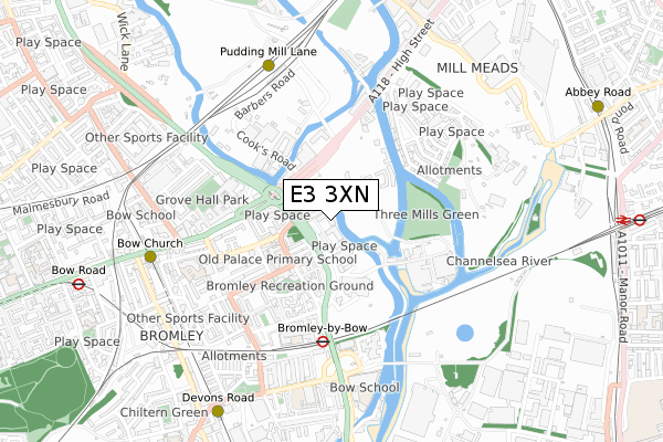 E3 3XN map - small scale - OS Open Zoomstack (Ordnance Survey)