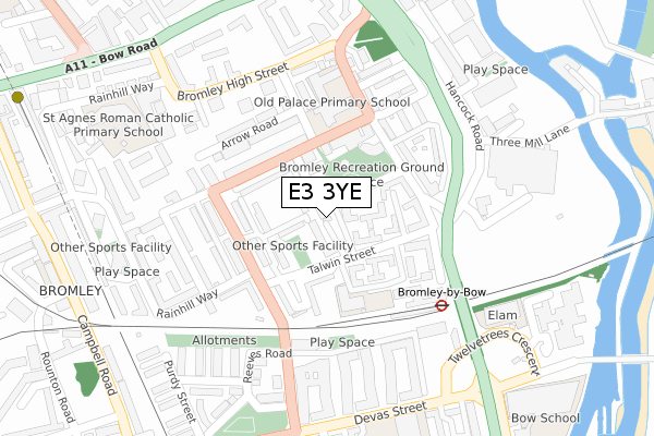 E3 3YE map - large scale - OS Open Zoomstack (Ordnance Survey)