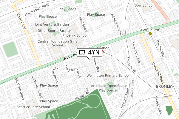 E3 4YN map - large scale - OS Open Zoomstack (Ordnance Survey)