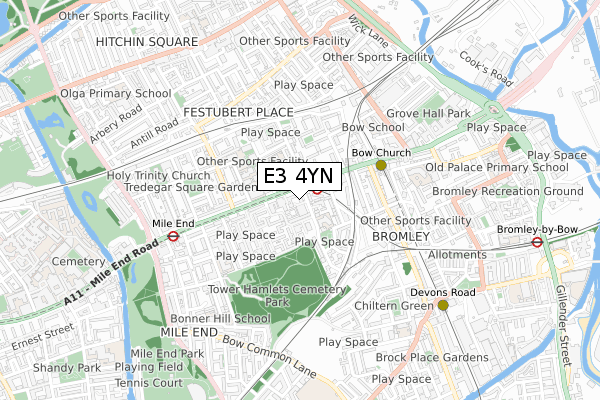 E3 4YN map - small scale - OS Open Zoomstack (Ordnance Survey)