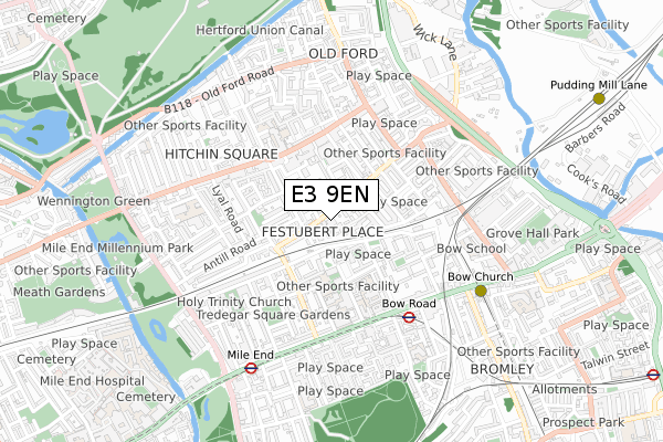 E3 9EN map - small scale - OS Open Zoomstack (Ordnance Survey)