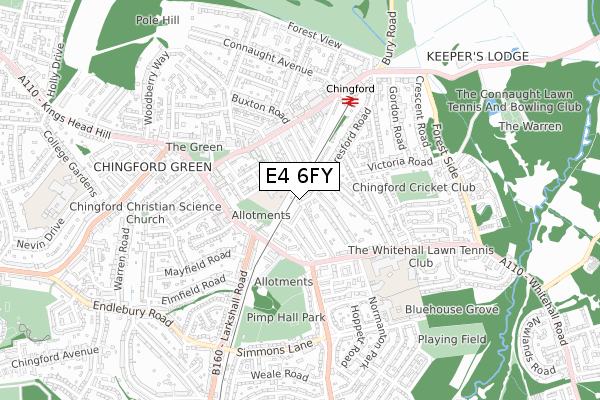 E4 6FY map - small scale - OS Open Zoomstack (Ordnance Survey)