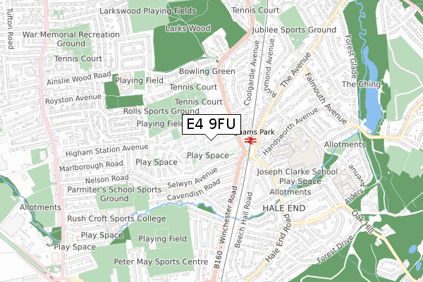 E4 9FU map - small scale - OS Open Zoomstack (Ordnance Survey)