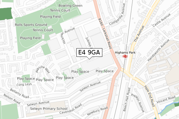 E4 9GA map - large scale - OS Open Zoomstack (Ordnance Survey)