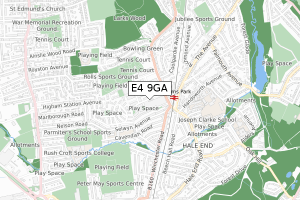 E4 9GA map - small scale - OS Open Zoomstack (Ordnance Survey)