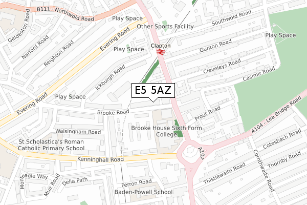 E5 5AZ map - large scale - OS Open Zoomstack (Ordnance Survey)