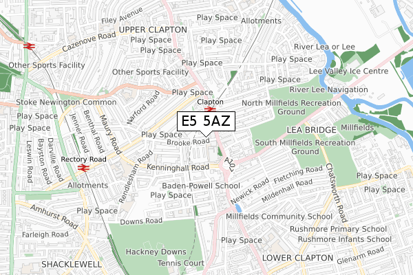 E5 5AZ map - small scale - OS Open Zoomstack (Ordnance Survey)