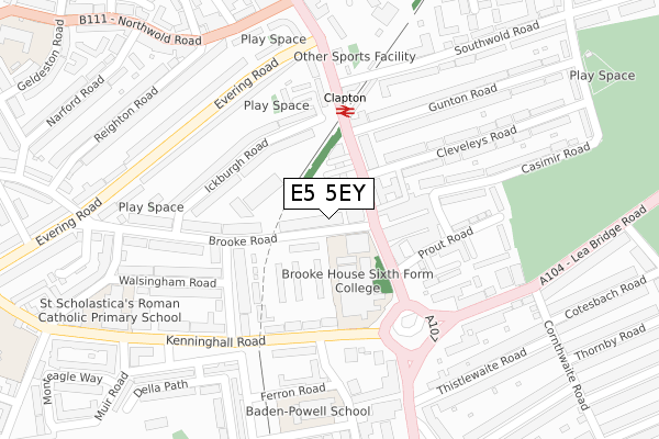 E5 5EY map - large scale - OS Open Zoomstack (Ordnance Survey)