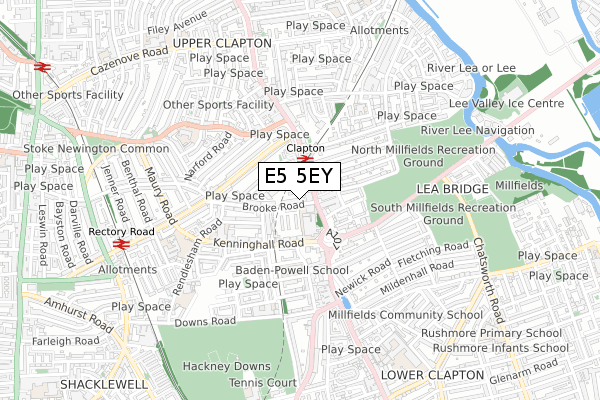 E5 5EY map - small scale - OS Open Zoomstack (Ordnance Survey)