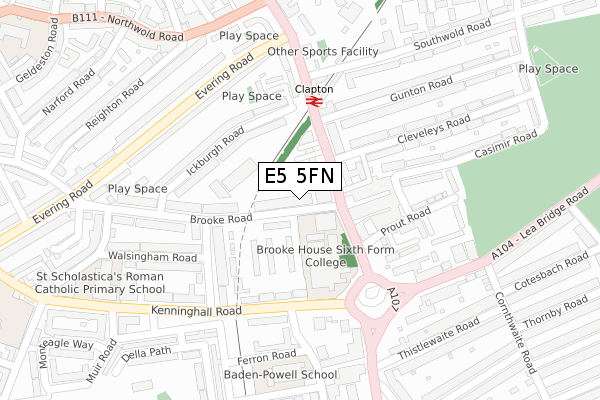 E5 5FN map - large scale - OS Open Zoomstack (Ordnance Survey)